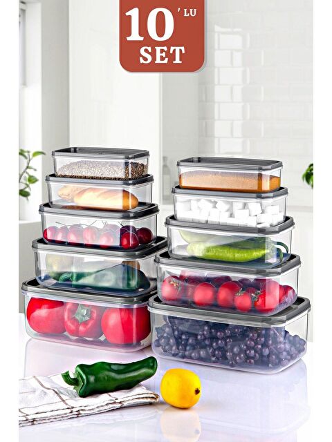 Nandy Home 10'lu Set Embox Dikdörtgen Erzak, Gıda Saklama Kabı Antrasit - S000010559-29666