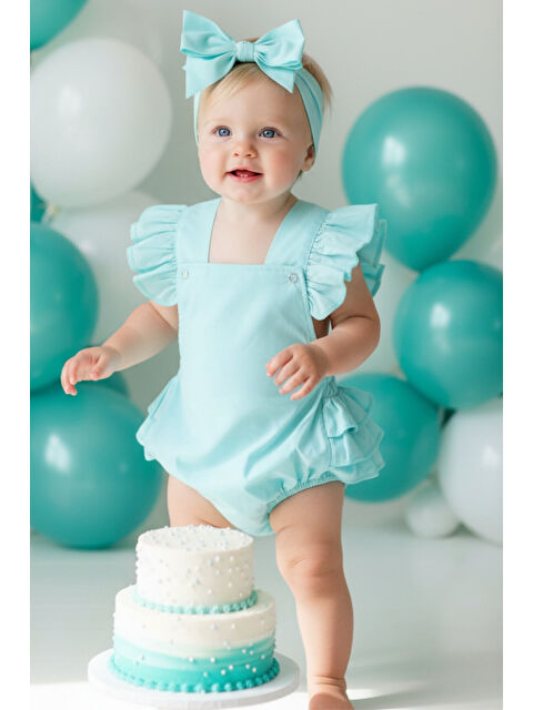 Parla Kids Kız Bebek Mint Yeşili Pamuklu Salopet Bandana Takım - S000463341-1180