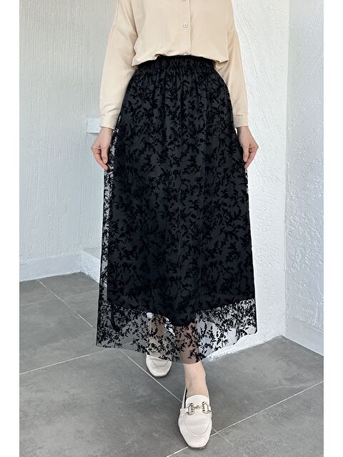 Julude Flok Baskılı Astarlı Tesettür Etek (38-40-42-44 Uyumldur)