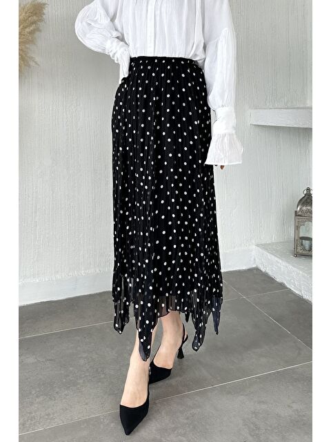 Julude Bel Lastikli Puantiyeli Piliseli Tesettür Şifon Etek