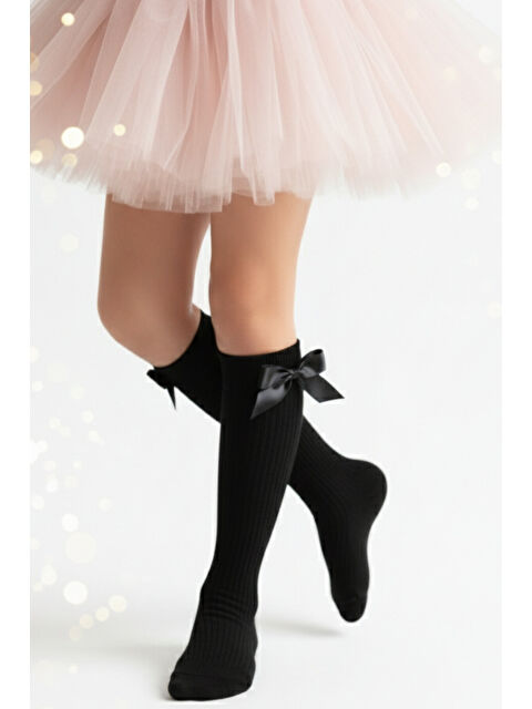 Parla Kids Kız Çocuk Fiyonk Detaylı Diz Altı Çorap / Siyah - S000465252-19351