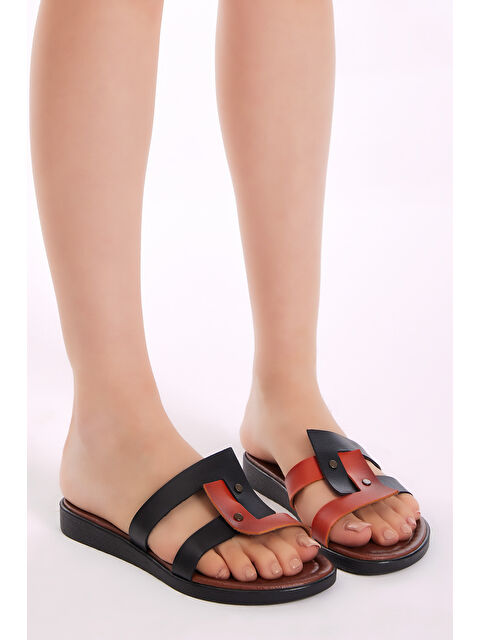 TONNY BLACK Kadın Siyah Oranj Rahar Kalıp Çift Bantlı Terlik - S000008499-19351