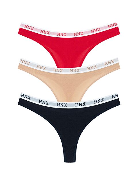 Hnx Pamuklu Beli Lastikli Basic Kadın Tanga Külot 3'lü - S000079767-23173