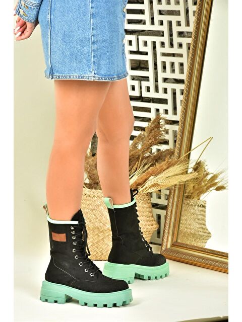 Fox Shoes L9739160 Siyah/Yeşil Kadın Bot - S000054688-37449