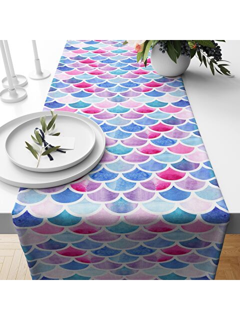 Evmila Modern Desenli Kadife Runner Renkli 40x140 cm - S000087727-23173