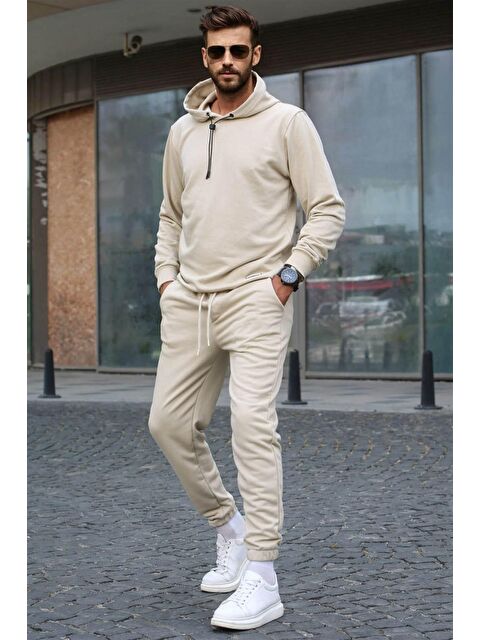 Madmext Bej Kapüşonlu Basic Eşofman Takımı 5908