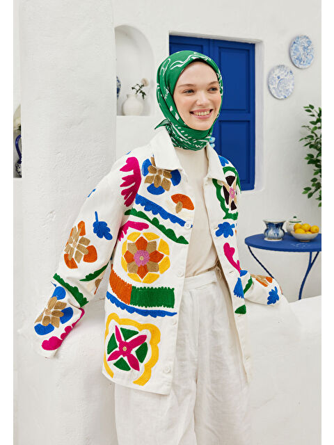 Fresh Scarfs Summer Vibes Desen Pamuk Vual Eşarp Yeşil