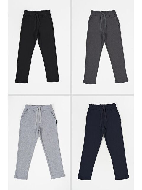 Mmetalic Siyah-Lacivert-Gri-Antrasit Kalın Pamuklu Beli Lastikli Yan Cepli 4'lü Erkek Çocuk Eşofman Altı MTLC - S000266330-37346