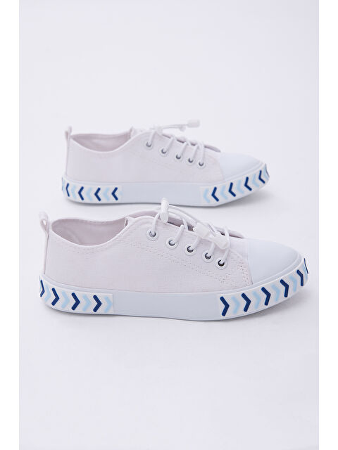 TONNY BLACK Çocuk Unisex Beyaz Mavi Rahat Kalıp Ok Detaylı Lastik Bağcıklı Kumaş Spor Ayakkabı - S000006261-20063