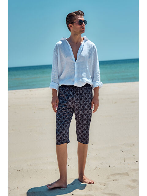 Remsa Mayo Erkek Havuz Deniz Uzun Kapri Şort Mayo RK008 Gri - S000300796-19351