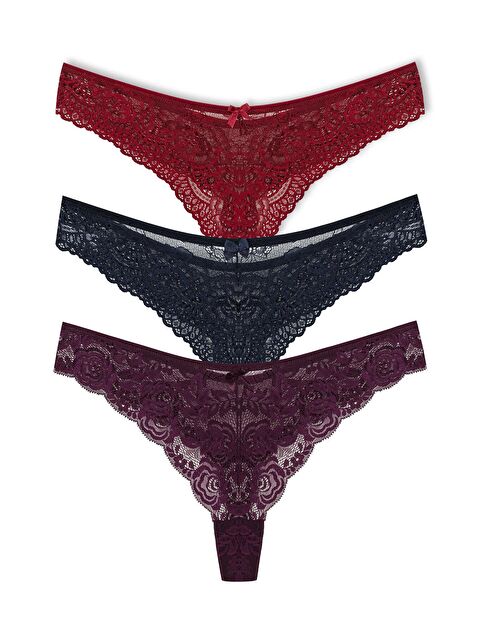 Hnx Dantelli Yüksek Bel Brazil Kadın Tanga Külot 3'lü - S000083982-37351