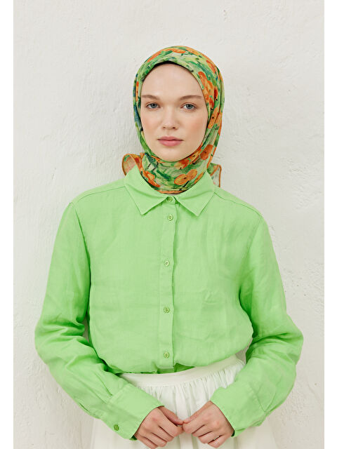 Fresh Scarfs Peach Garden Desen Pamuk Vual Eşarp Şeftalı