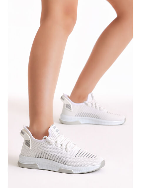 TONNY BLACK Unisex Beyaz Gri Poli Taban Tekstil Kumaş Bağcıklı Spor Ayakkabı - S000053703-37227