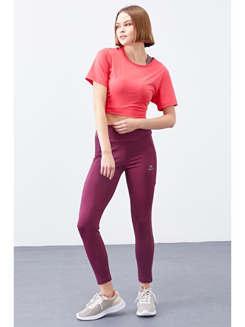 Tommylife Bordo Yüksek Bel Toparlayıcı Slim Fit Dar Paça Kadın Tayt  - 94568 - S000032286-19951