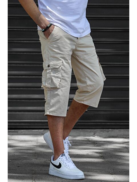 Madmext Bej Gabardin Kargo Cep Erkek Kapri Şort 5754 - S000017009-19928