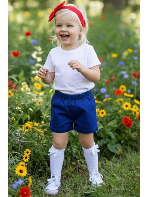 Parla Kids Kız Çocuk Saks Jean Şort Kırmızı Dev Fiyonk Bandana - S000480525-23710