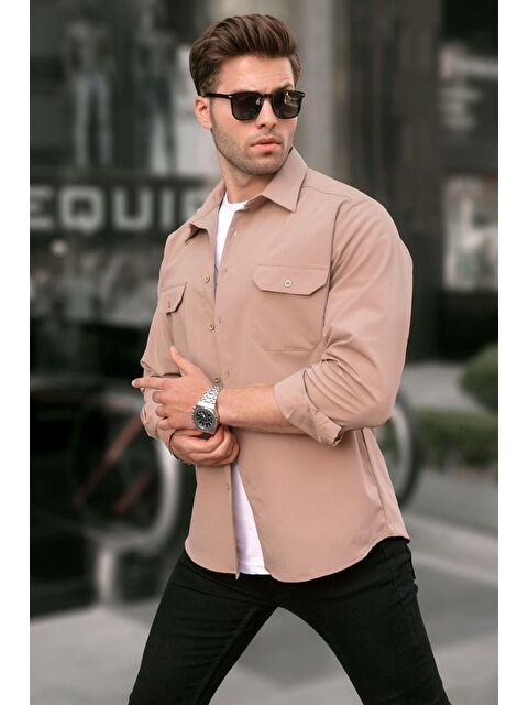 Madmext Bej Basic Regular Fit Erkek Gömlek 6716 - S000056841-19928