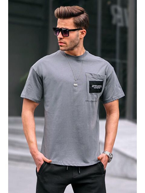 Madmext Füme Bisiklet Yaka Cep Detaylı %100 Pamuk Tişört 6091 - S000015992-33408