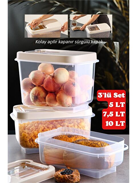 Nandy Home MultiBox 3'lü Set Kolay Kayar Kapaklı Çok Amaçlı Erzak, Bakliyat vs. Saklama Kabı - S000012679-23173