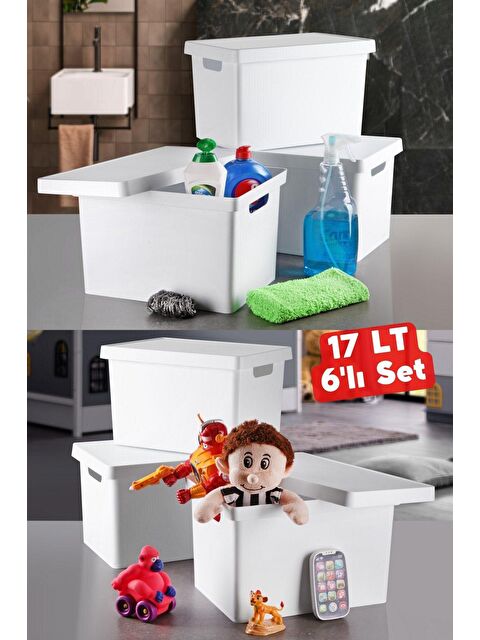 Nandy Home 17 lt Dekoratif Düzenleyici Kapaklı Kutu 6 Adet BEYAZ - S000012680-23173