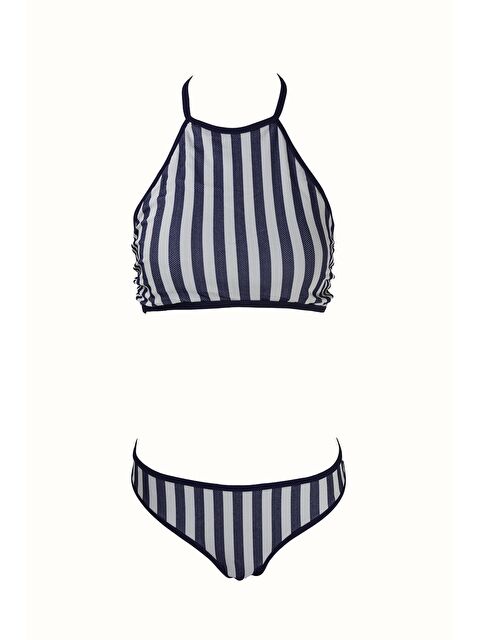 C&City Kadın Varsiti Boyundan Bağlı Halter Bikini Takım 00252 Lacivert - S000216820-21164
