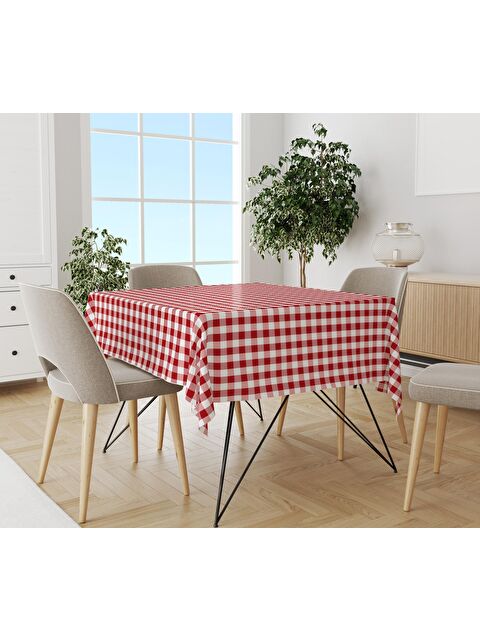 Evmila Kırmızı Pötikare Desenli 140x200 Süet Masa Örtüsü - S000041723-23173