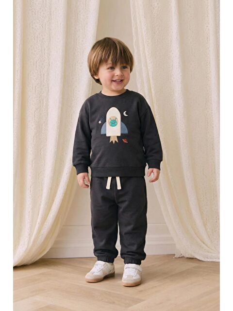 CİGİT Roket Aplikeli Sweatshirt Takım 1-6 Yaş Antrasit - S000484779-29666