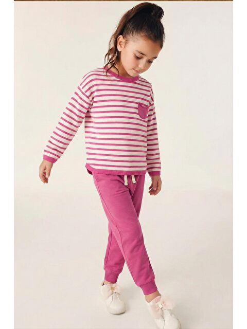 CİGİT Çizgili Sweatshirt Takım 1-7 Yaş Fuşya - S000481421-18686