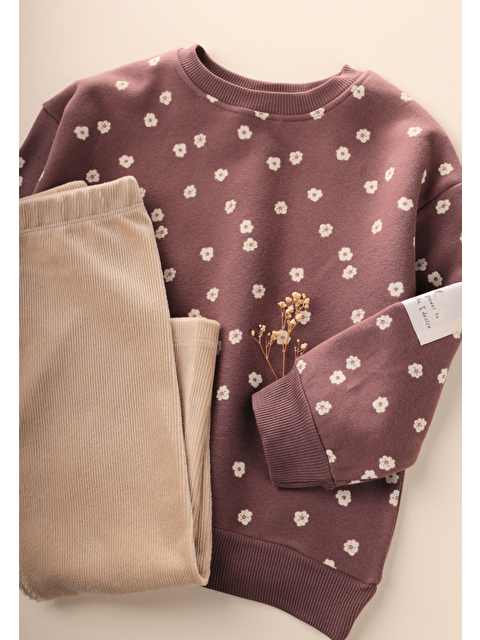 CİGİT Kadife Taytlı Sweatshirt Takım 2-10 Yaş A Kahve - S000488452-19413