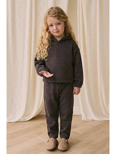 CİGİT Simli Şardonlu Kısa Rahat Kesim Hoodie Takım 3-10 Yaş Antrasit - S000485002-29666