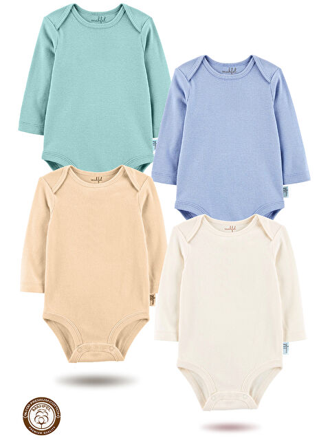 Mahfel %100 Pamuklu 4'lü Baskısız Çıtçıtlı Bebek Body Zıbın TR - S000513225-20055