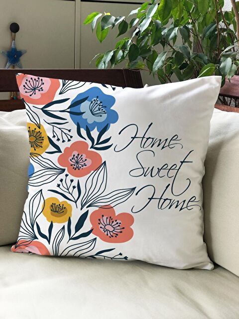 Evmila Kadife Doku Çift Taraf Baskılı Çiçek Desen 43x43 cm Tekli Kırlent Kılıfı - S000021755-23173