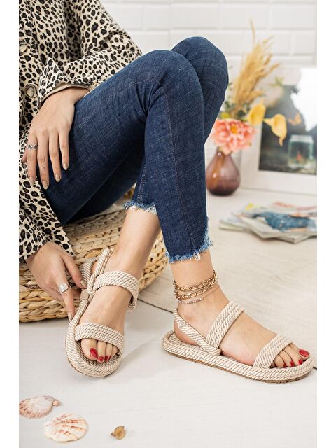 Fox Shoes Ten Halat İpli Hasır Kadın Sandalet K596012104 - S000044653-26407