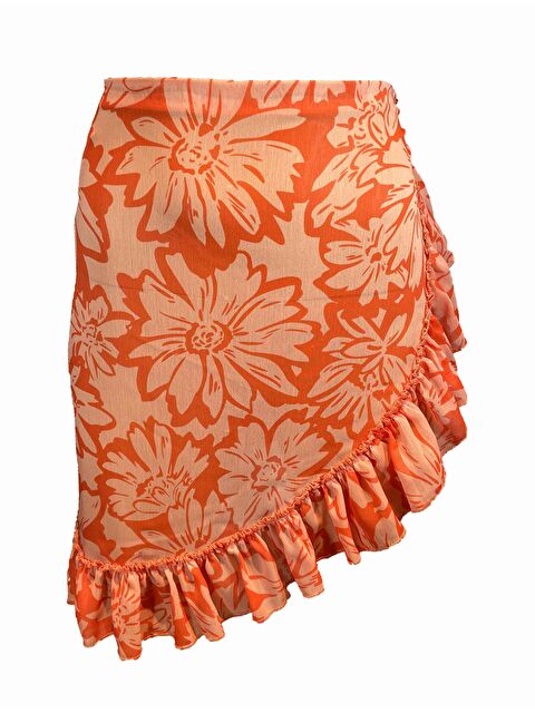 Bolder Frida Oranj Desen Kısa Fırfırlı Pareo - S000012483-20013