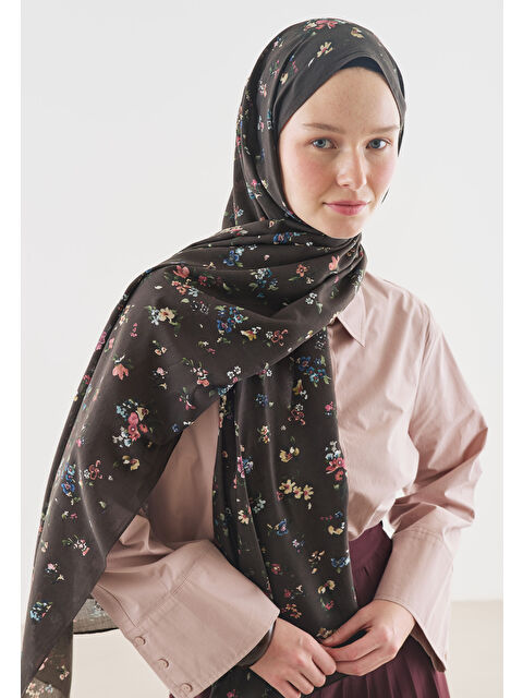 Fresh Scarfs Acı Kahve Tıny Blooms Desenli Pamuk Viskon Şal