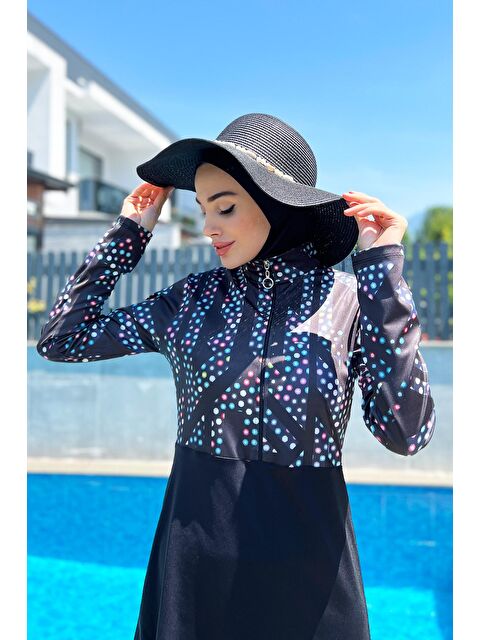 Remsa Mayo Yarım Fermuarlı Elastanlı Tam Kapalı Mayo R4505 Labirent - S000107048-19351