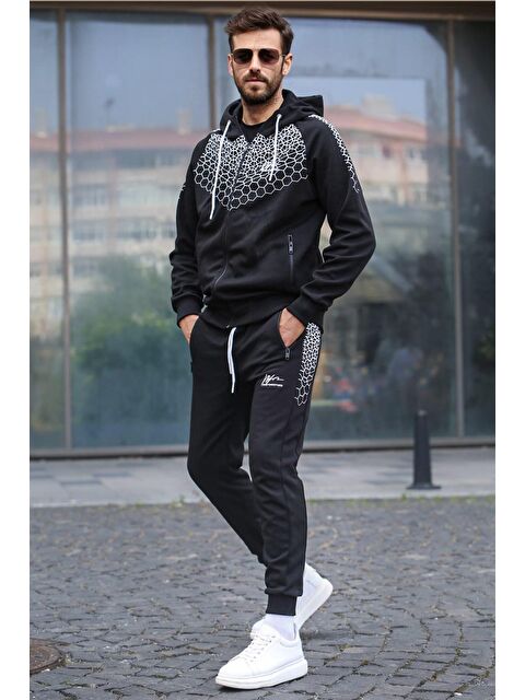 Madmext Siyah Baskılı Kapüşonlu Eşofman Takımı 5906 - S000031628-19351