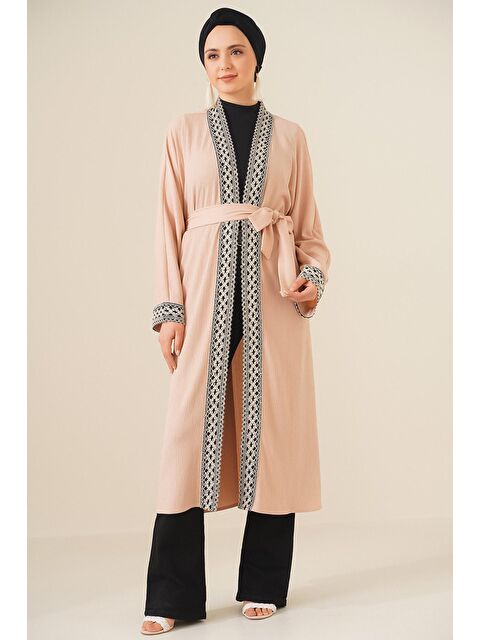 Bigdart 5865 Nakışlı Örme Uzun Kimono - Bisküvi - S000089396-19928