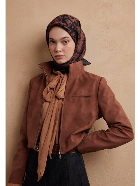 Fresh Scarfs Freda Desen Pamuk İpek Eşarp Kızıl Kiremit