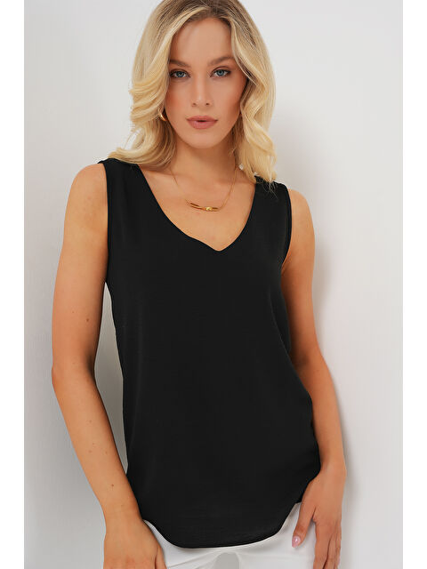 Bigdart V Yaka Sıfır Kol Bluz 950 - Siyah - S000377798-19351