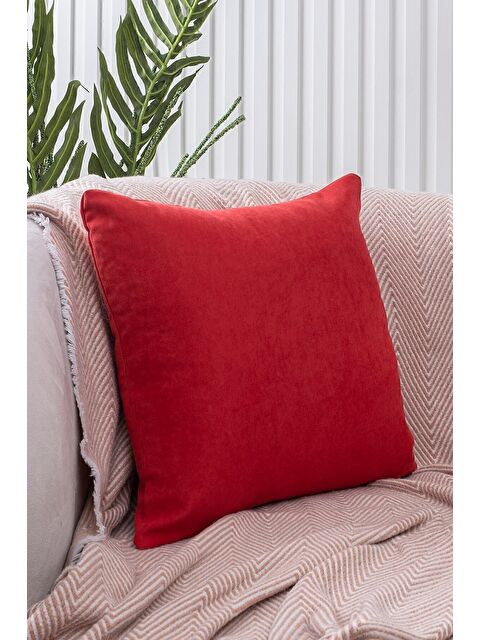 Asdiva Panoroma Süet Dokulu Düz Punch (Panç) İçin Uygun Kırmızı 50X50 Dekoratif Kırlent Kılıfı - S000452529-20045