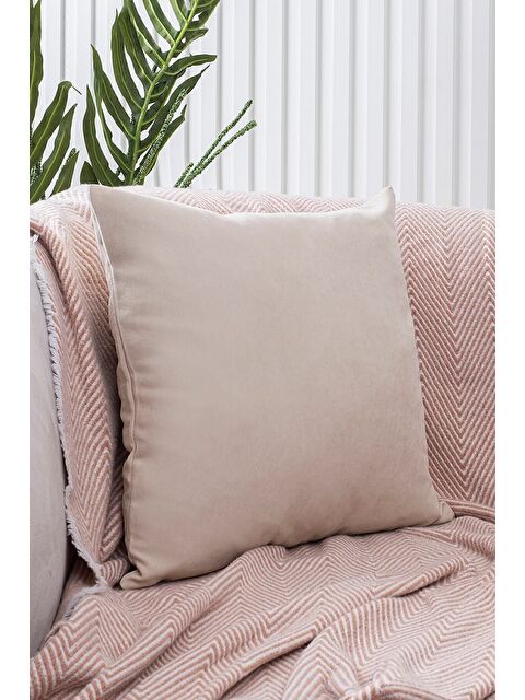 Asdiva Panoroma Süet Dokulu Düz Punch (Panç) İçin Uygun Krem 50X50 Dekoratif Kırlent Kılıfı - S000452529-19966