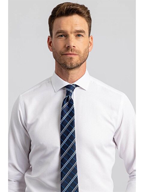 TUDORS Modern Slim Fit Armürlü Erkek Beyaz Gömlek - S000072513-20063