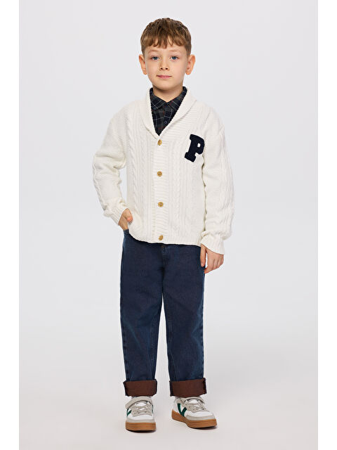 Panço Erkek Çocuk Düğmeli Harf Detaylı Ekru Hırka - S000333766-19965
