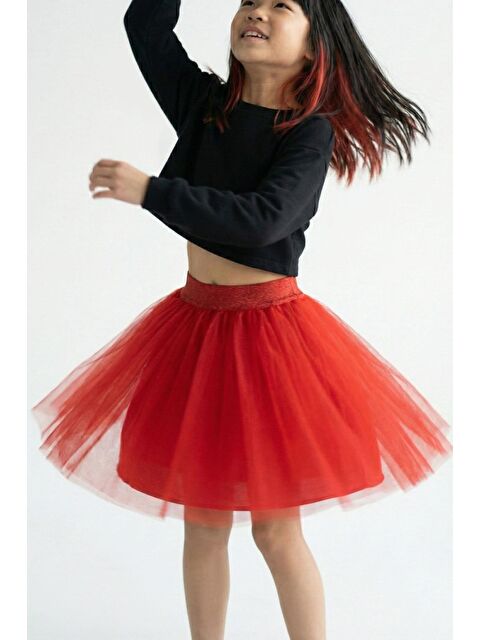 Breeze Kız Çocuk Tütü Etek Simli Beli Lastikli Kırmızı (6-10 Yaş) - S000377918-20045