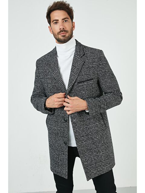 Buratti Slim Fit Tek Yırtmaçlı Düğmeli Mono Yaka Kaşe Erkek Kaban 5840098 - S000001847-19351
