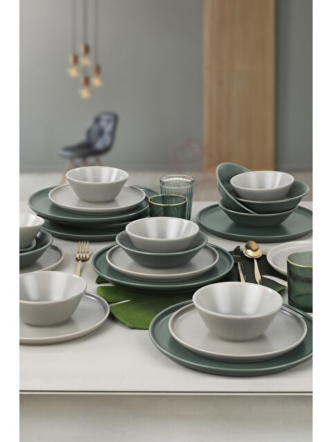Keramika Mat Gri - Mat Yeşil Nordıc Yemek Takımı 6 Kişilik 24 Parça - S000027588-37290
