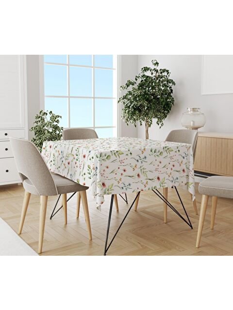 Evmila Çiçek Desenli Masa Örtüsü Beyaz  140x200 - S000041737-23173