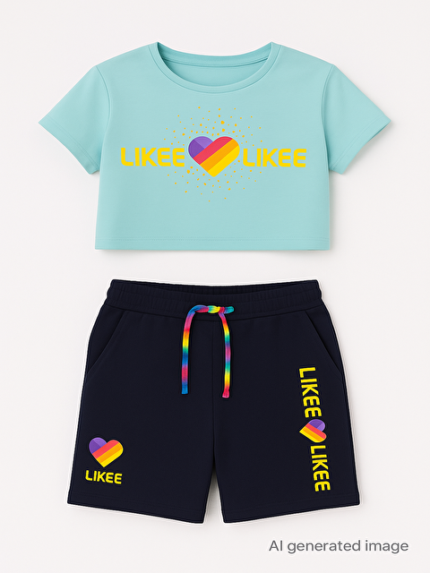 Toontoykids Kız Çocuk Likee Baskılı Cebi Şortlu Takım - S000418957-20055