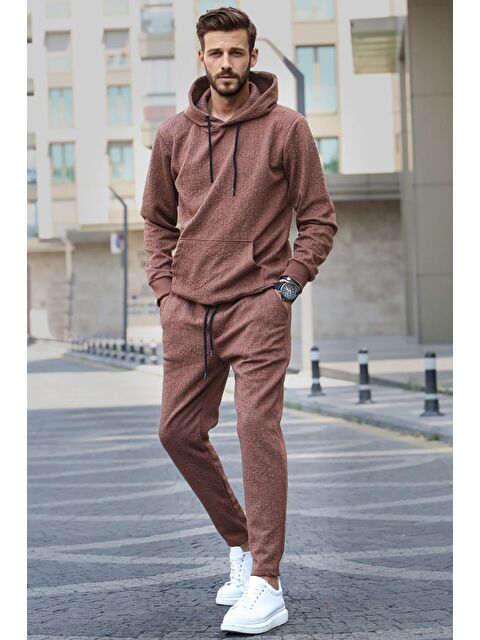 Madmext Kahverengi Kapüşonlu Basic Eşofman Takımı 5903 - S000031638-19413